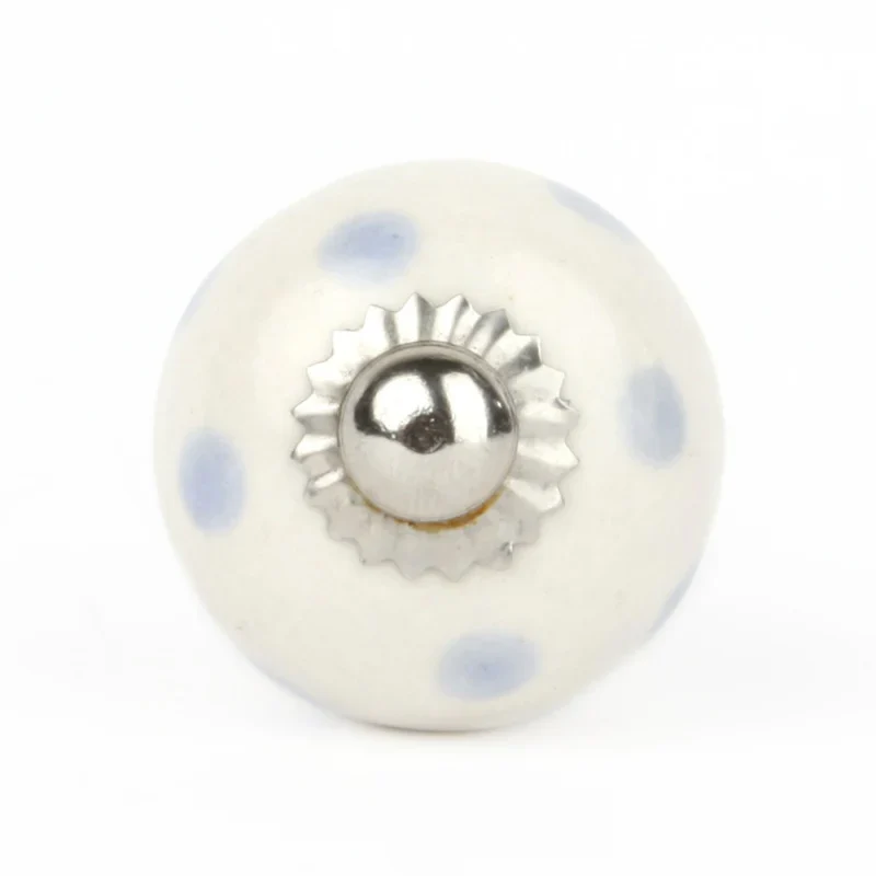 Large White Ceramic Door Knob with Purple Polka Dots