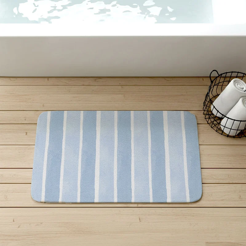 Tapis de bain antidérapant à rayures aquarelle - Plusieurs tailles disponibles
