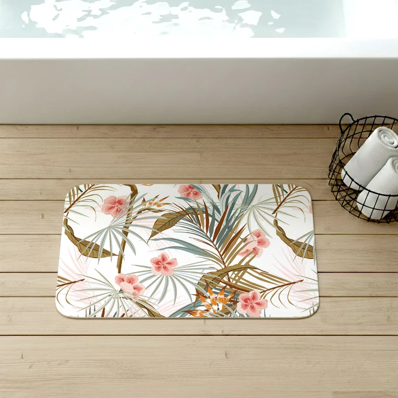 Non-Slip Tropical Plant Bath Mat - Multiple Sizes Available