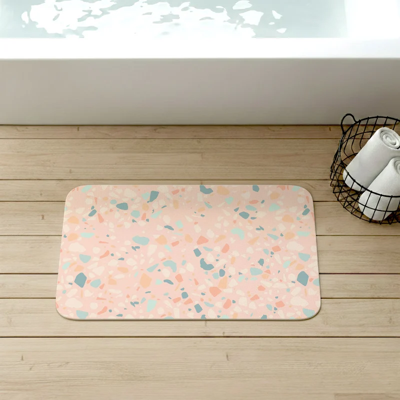 Tapis de bain antidérapant en terrazzo rose poudré - Plusieurs tailles disponibles