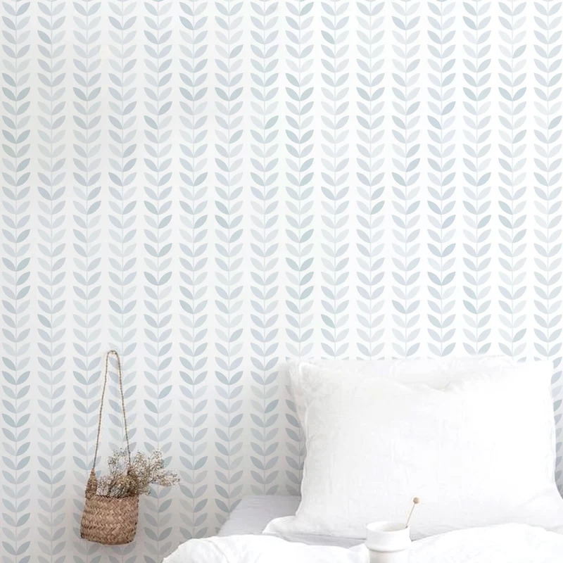 Papel pintado autoadhesivo de vinilo con hojas vintage azul pálido, 50 x 300 cm