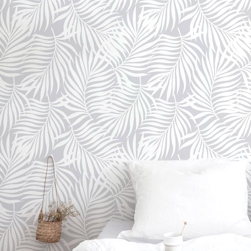 Adhesive vinyl wallpaper with tropical leaves, ash 50x300 cm