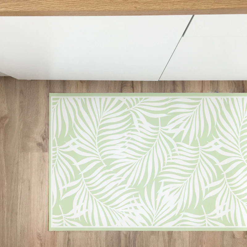 Vinyl Rug 48x148 Tropical Leaves Pistachio