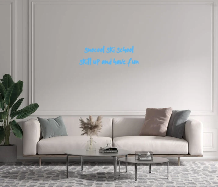 Custom text: SNOCOOL SKI SCHOOL skill up and have fun