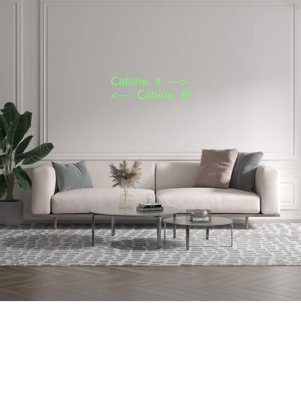 Custom text: Cabine # ---> <--- Cabine @