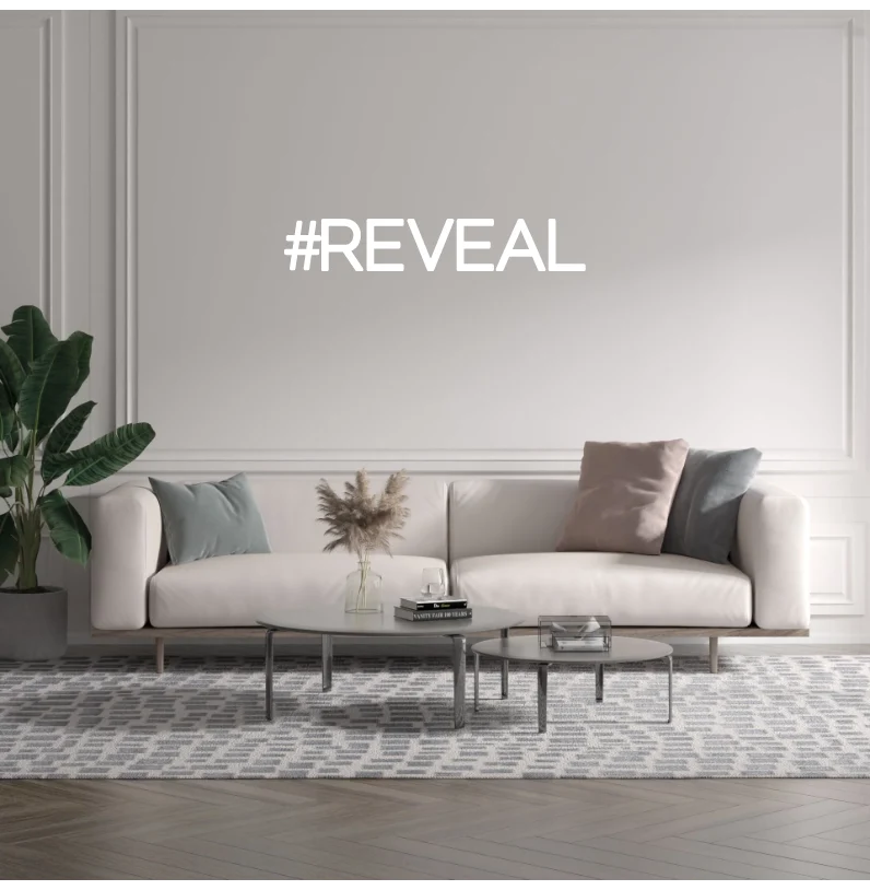 Custom text: #REVEAL