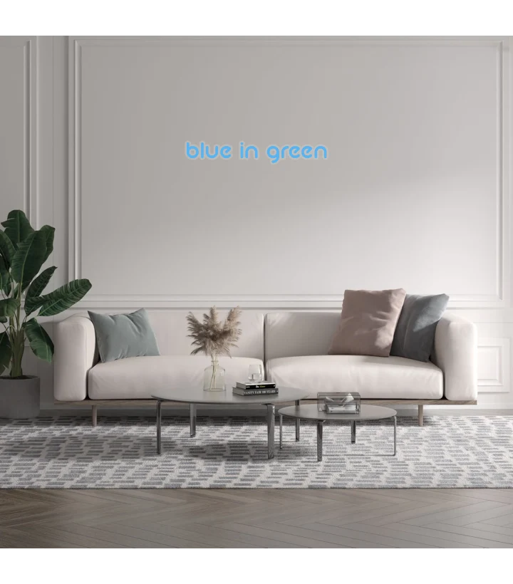 Custom text: blue in green