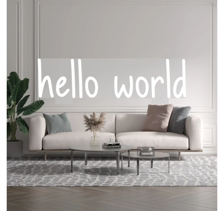 Custom text: hello world