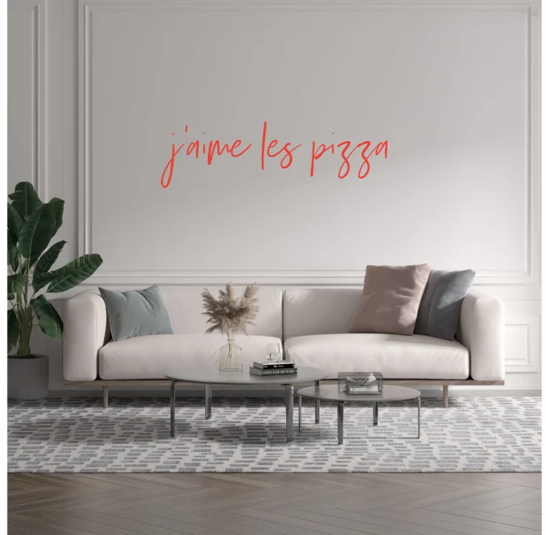 Custom text: j'aime les pizza