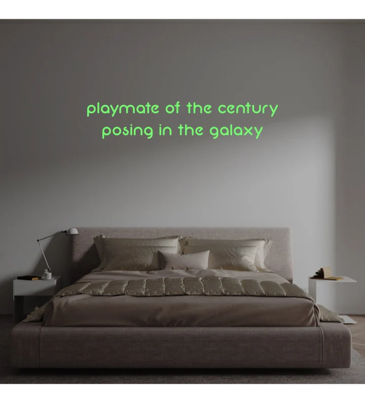 Custom text: playmate of the century posing in the galaxy