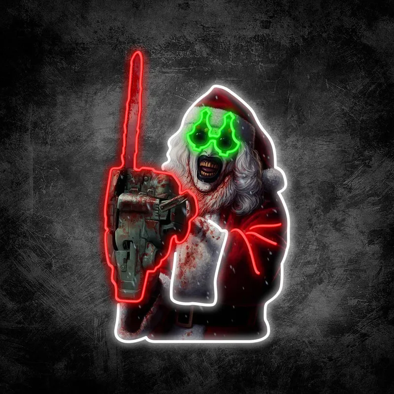 Terrifier 3 Neon Sign ¨C Halloween Movie LED Wall Light, Art the Clown with Chainsaw, Spooky Horror Decor for Collectors & Halloween Decorations