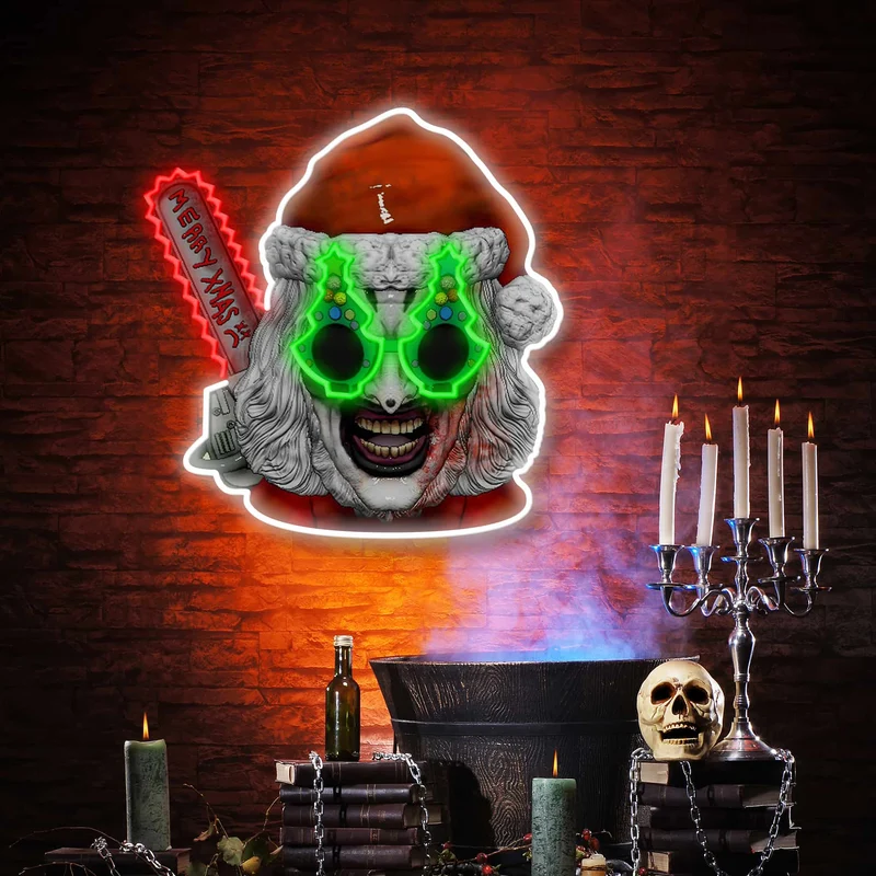New[Terrifier art was here]Terrifier Art the Clown Merch.Terrifier 3 Art the Clown Neon Sign Perfect for Horror Fans & Christmas Lovers!