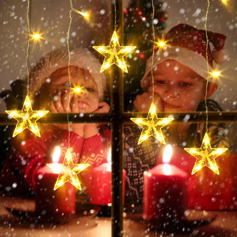 Quntis Star Curtain Lights – 5 Twinkling Stars, 36 LEDs, Battery Operated with Timer & 8 Modes, Fairy String Lights for Bedroom, Window & Party Decor