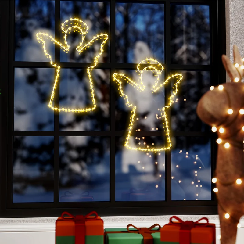 Quntis 1Pcs 16" Angel Lights – 100 LED Window Lights, Timer, Battery Operated Christmas Decor for Wall, Door, and Home (Warm White)