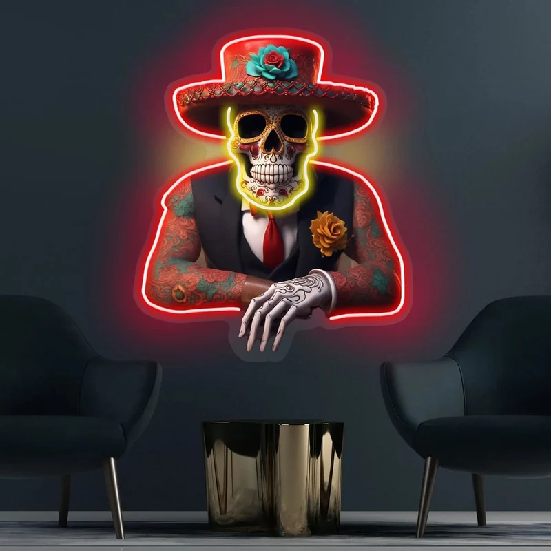 Day of the Dead Neon Sign Vibrant Sugar Skull LED Art for Festive and Cultural Decor
