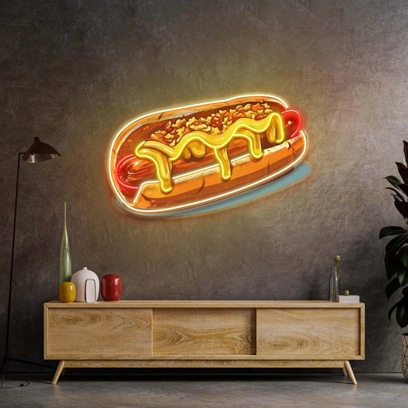 Hot Dog Neon Wall Art Perfect for Restaurants & Food Stalls