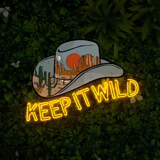 Cowboy Hat & Desert Landscape with 'KEEP IT WILD' Perfect for Bars, Patios, and Man Caves