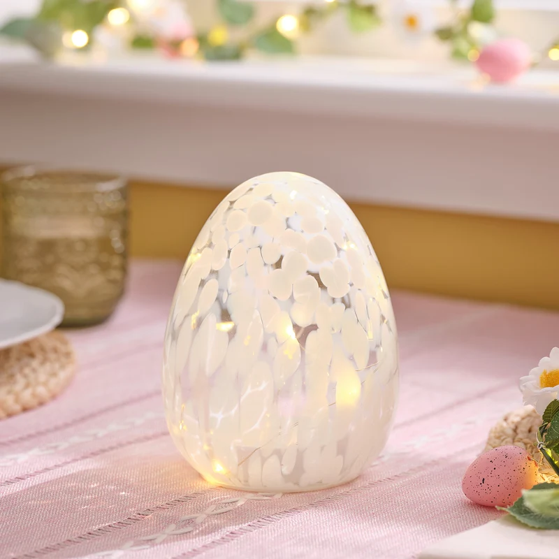 Œuf Lumineux en Verre Moucheté Blanc