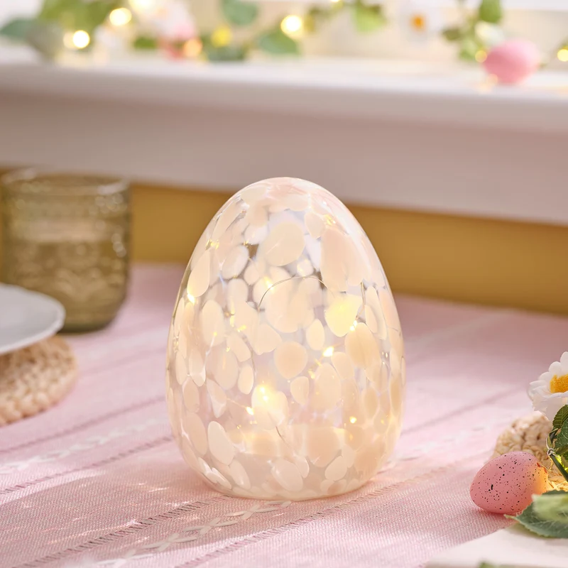 Œuf Lumineux en Verre Moucheté Rose