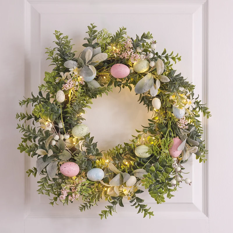 Couronne Pré-Éclairée Œufs de Pâques de 50 cm
