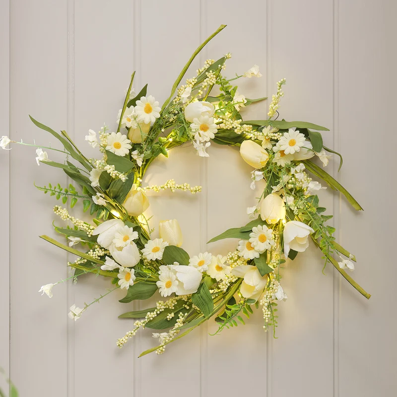 Couronne Printanière Tulipes Jaune Sorbet & Marguerites