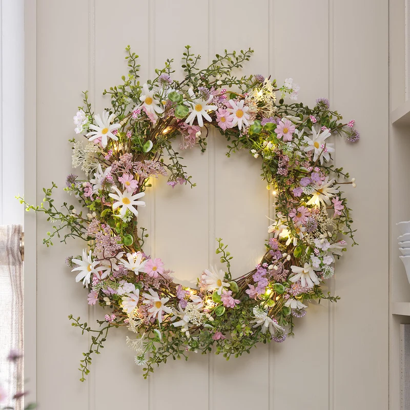 Couronne pré-éclairée de Marguerites Pastel