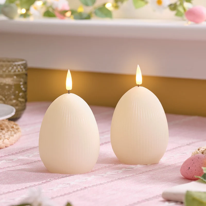 2 Bougies LED Œuf de Pâques TruGlow® Ivoire Rainurées avec Télécommande