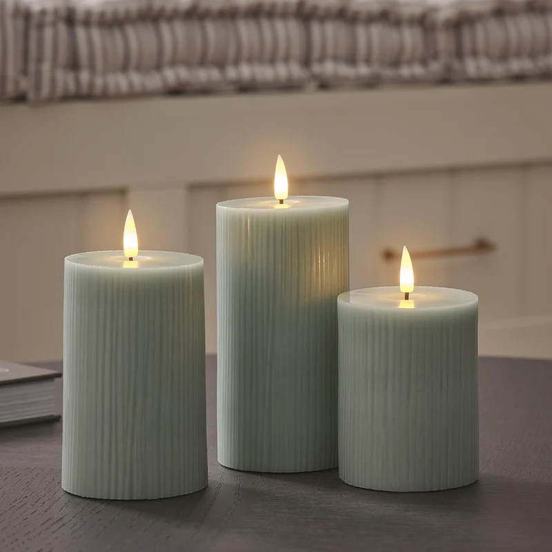 3 Bougies LED TruGlow® Vert Sauge Rainurées avec Télécommande