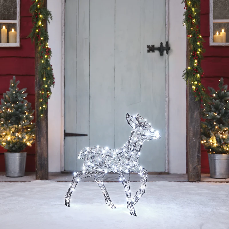 Faon Solaire de Noël à LED Bicolore Studley en Rotin 60 cm