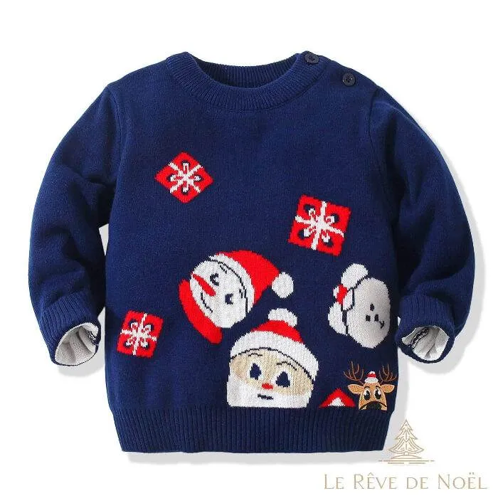 Pull de Noël enfant bleu marine