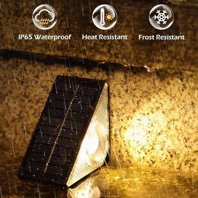 Quntis Warm White Solar Step Lights, IP65 Waterproof, All Night Lighting for Outdoor Stairs and Steps