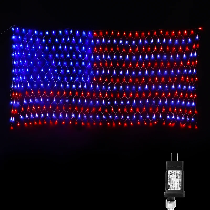 Quntis 4th of July American Flag Lights, 2026 World Cup Soccer Fans Decor, Waterproof LED Patriotic Net Lights for Independence Day Garden Yard Celebrations