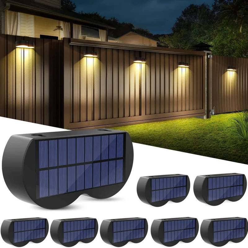 Quntis RGBCW Solar Fence Lights, Warm White and 8 RGB Colors, IP65 Waterproof Lighting for Outdoor Fence and Wall