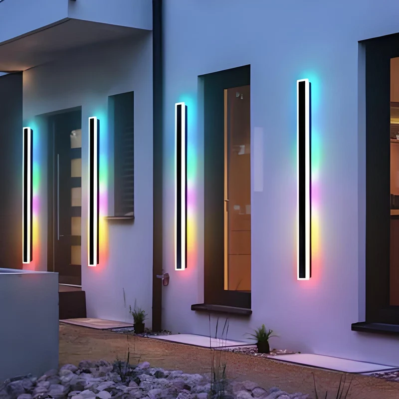 Outdoor Modern Wall Light, 7 Colour RGB Dimmable Long Wall Sconce, IP65 Waterproof Simple Acrylic Exterior Wall Mount Lights Fixtures for Patio House Garage, Front Door, Porch
