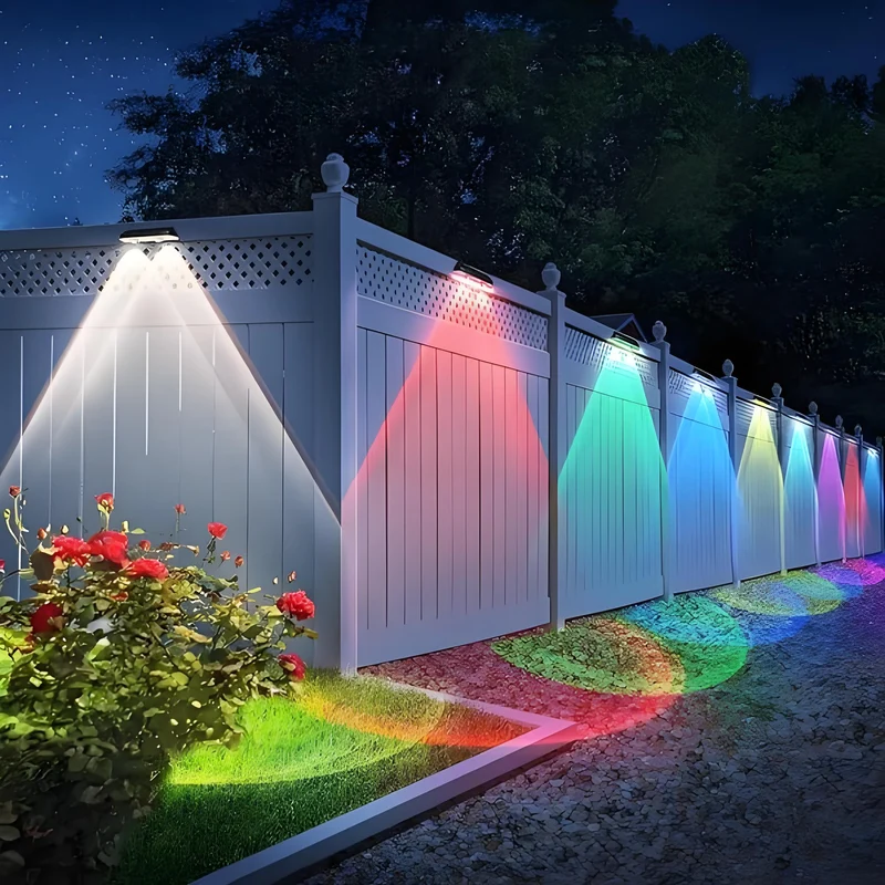Quntis Warm White and RGB Solar Fence Lights, IP65 Waterproof Lighting for Outdoor Fence and Railing