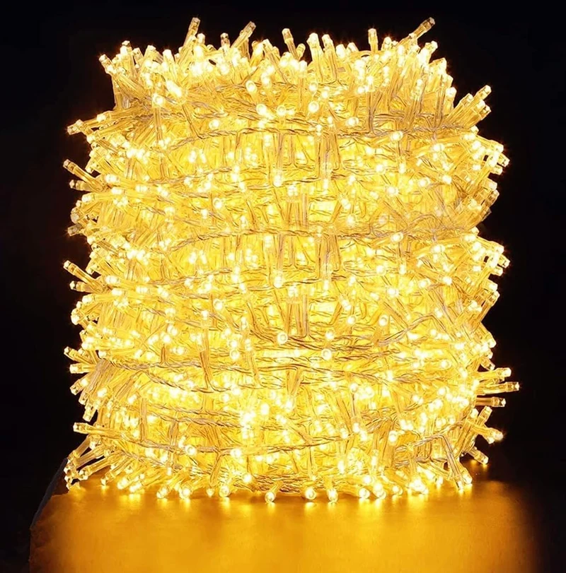 Quntis 100M 500 LED Outdoor Waterproof Christmas String Lights – Warm White Fairy Lights with 8 Lighting Modes & Memory Function for Garden, Holiday, Party & Home Decor