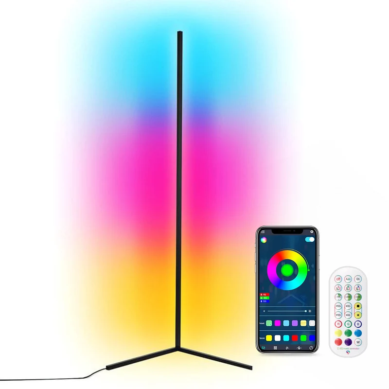 Corner Floor Lamp,RGB Color Changing Mood Light with Remote Control, Dimmable LED Corner Lamp with Music Sync, Modern Floor Lamp for Living Room Gaming Room