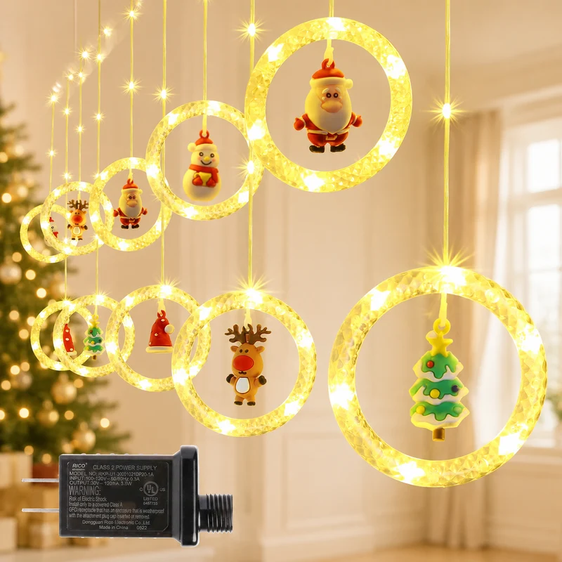 Quntis Christmas LED Curtain Lights, 100 LEDs, 9.8FT x 2.3FT, Christmas Window Lights, 8 Modes, Holiday Decor, Xmas Decorations, Indoor and Outdoor Christmas Lighting