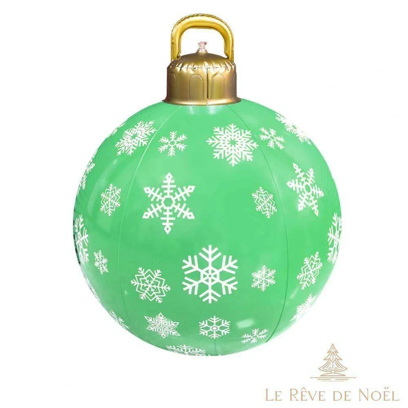 Boule de Noël gonflable 60 cm : Verte avec Flocons