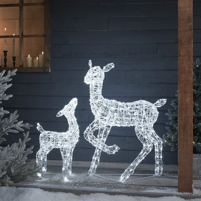 Duo de Rennes Lumineux Biche et Faon en Acrylique Swinsty