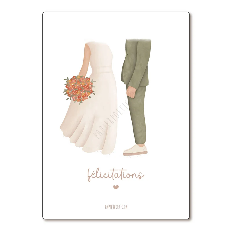 Carte Postale / Card "Silhouettes des mariés sauge"
