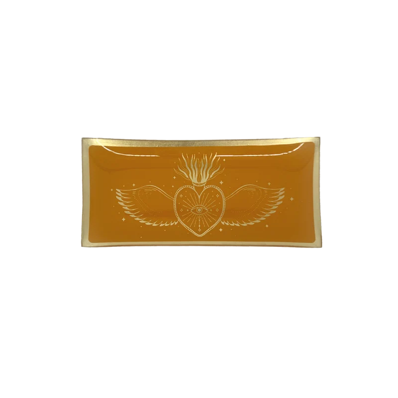Plateau Ex-voto rectangle brun orange L21,2 P10,2 H1,2cm