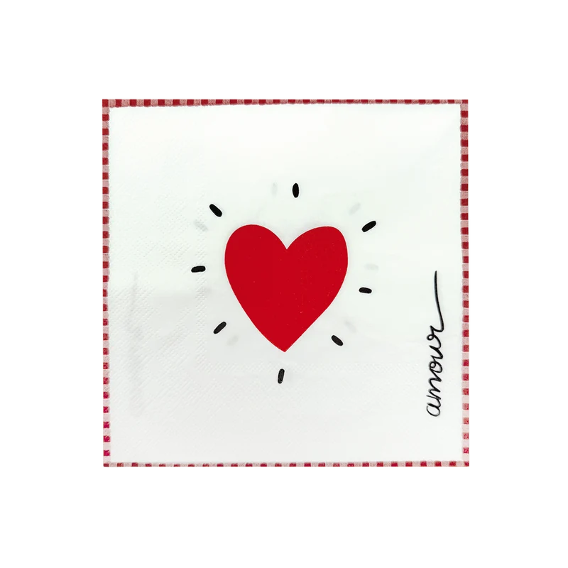 Serviette papier cœur rouge x20