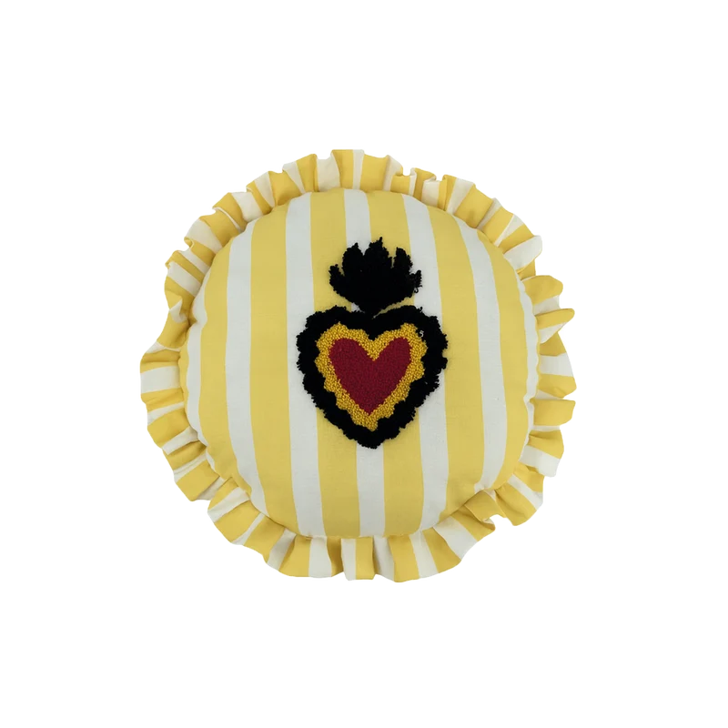 Coussin trattoria cœur jaune D42cm