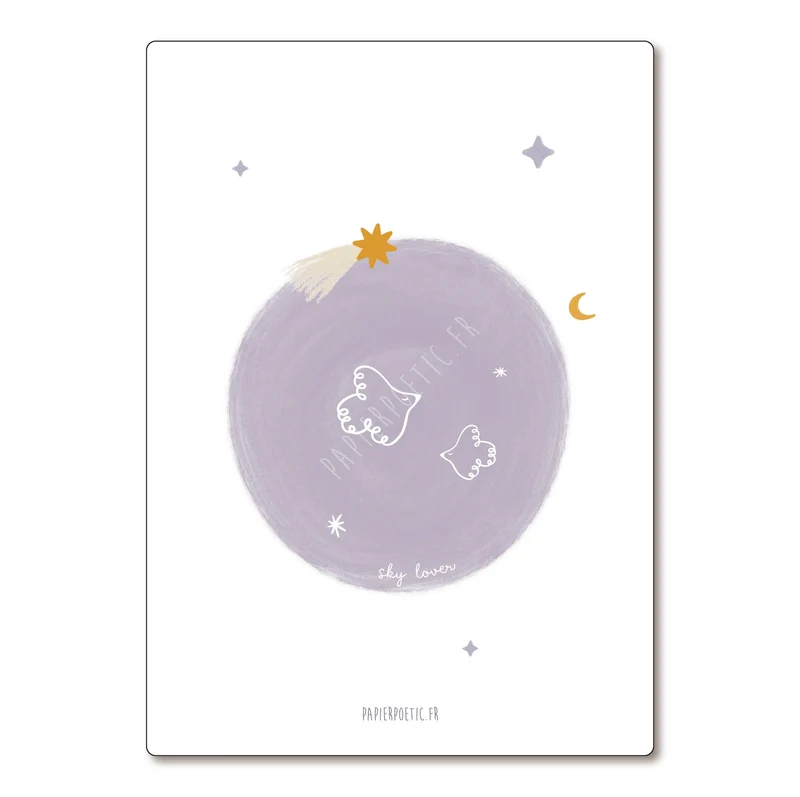 Carte Postale / Card "Oiseaux ciel parme"