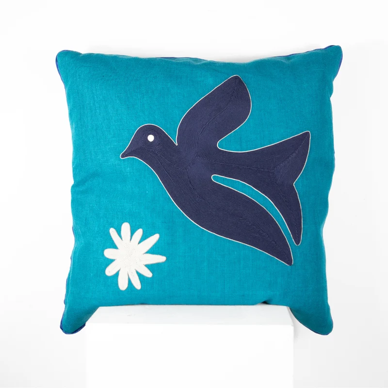 Coussin brodé à l'Oiseau Bleu