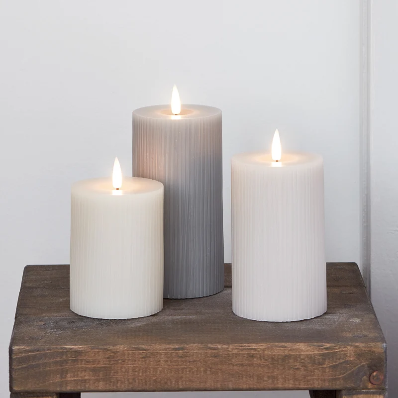 3 Bougies Piliers TruGlow® Grises à LED