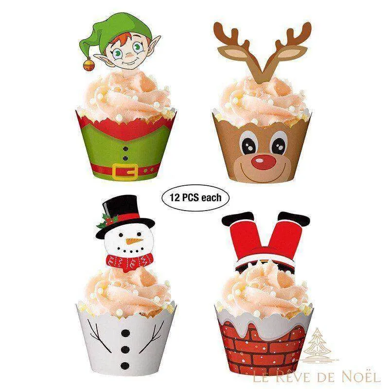 Emballage de Cupcake de Noël en papier : 12 pièces