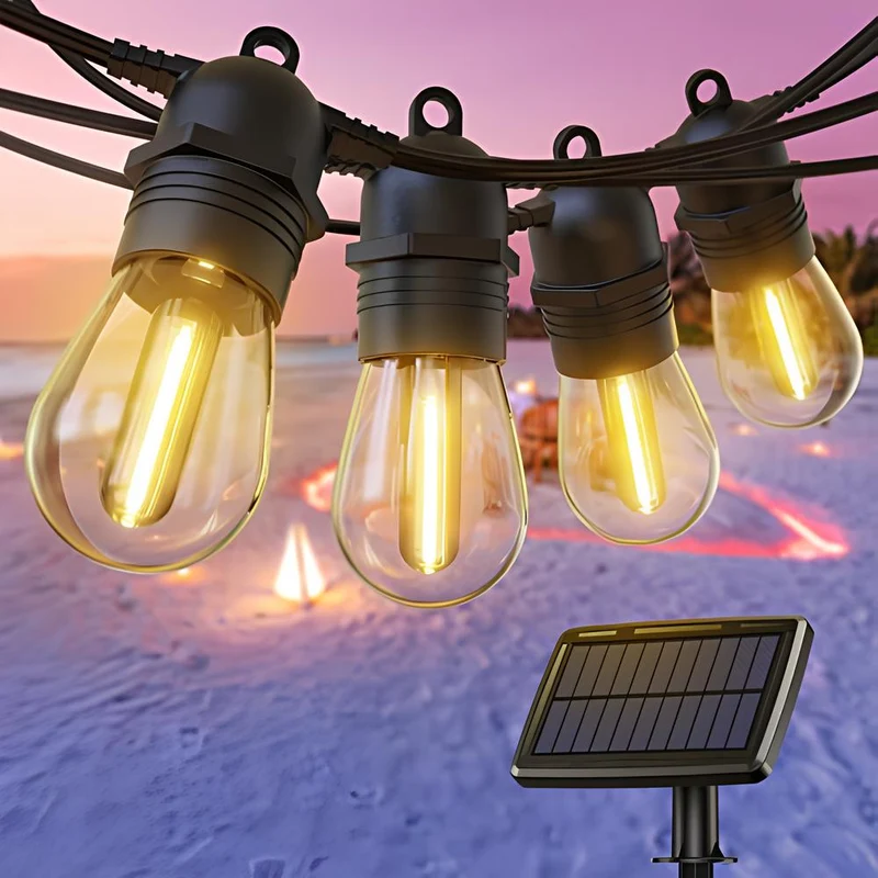 Quntis 52FT Outdoor String Lights, USB-C Powered Shatterproof S14 LED Bulbs, 15+1 Waterproof Patio Lighting for Garden