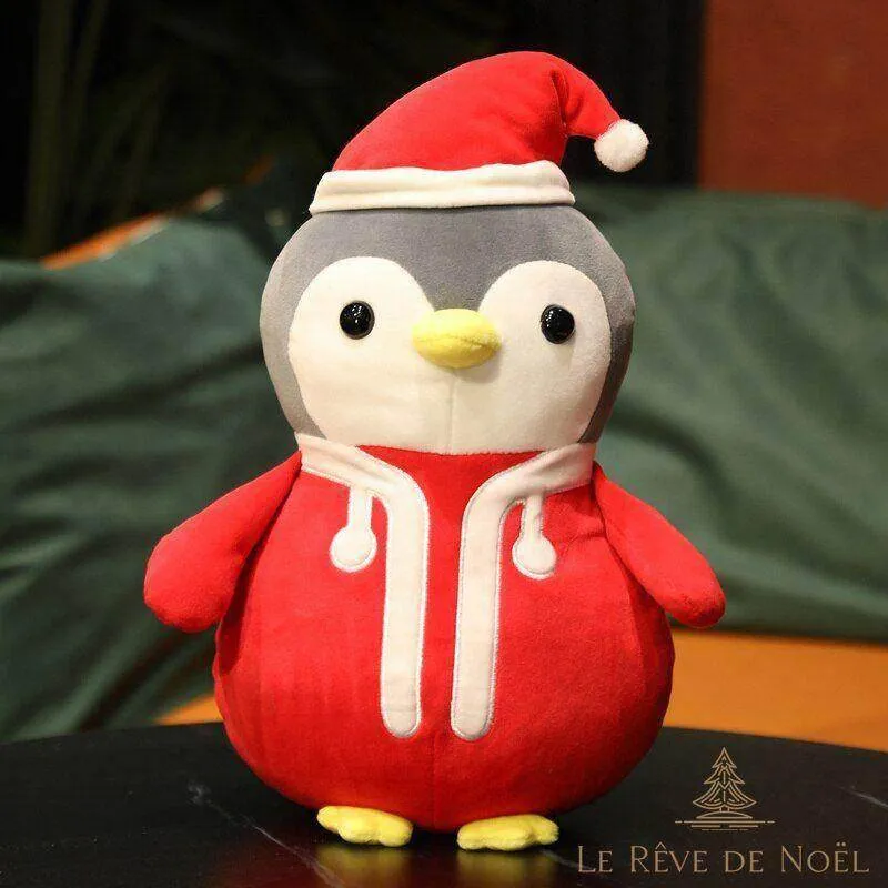 Peluche Pingouin Père Noël rouge